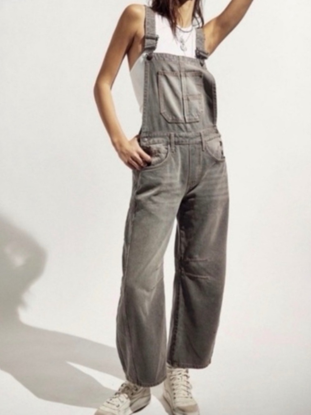 We The Free Washed Gray Denim Overalls